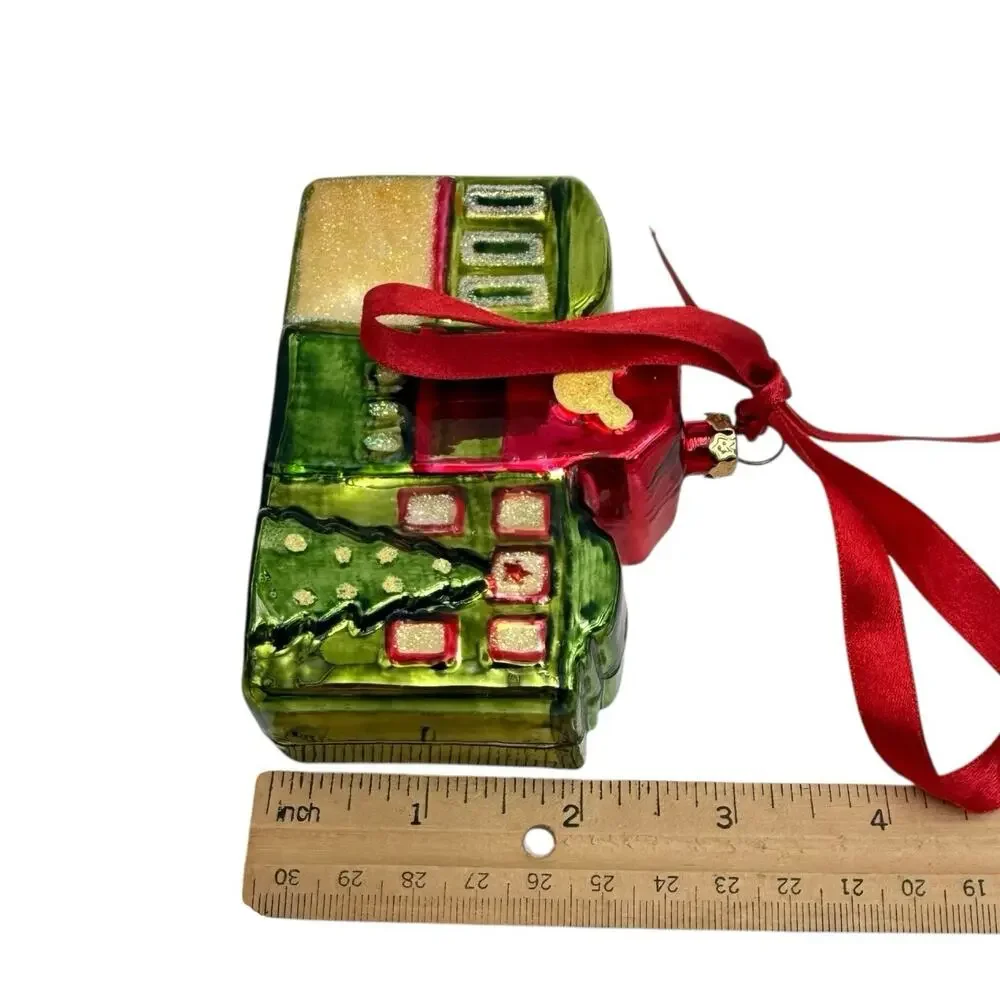 Disney World Mickey Mouse Christmas Ornament House Joy Noel Green Red EUC